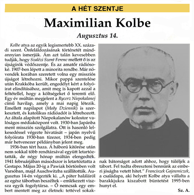 SZENT MAXIMILIÁN KOLBE